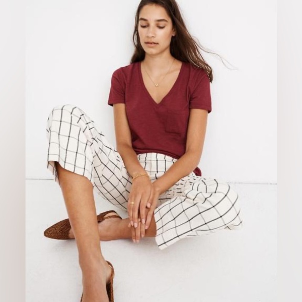 Madewell Burgundy Red Maroon Slub Knit V-Neck Whisper Cotton Pocket Tee